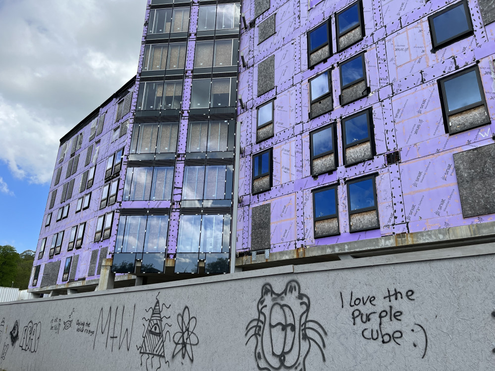 The empty purple Studytel building in Penryn (Image: Lee Trewhela)