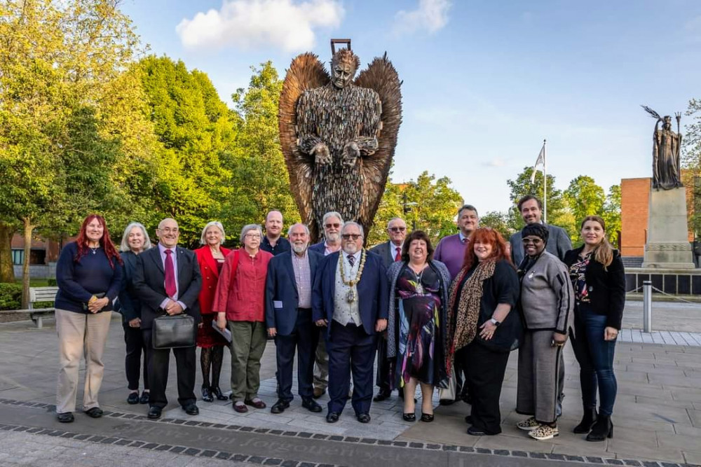 Dennis Straine-Francis was elected as Crewe Town Council's tenth mayor on Tuesday 16 May - with photographs taken by The Knife Angel (Peter Robinson).