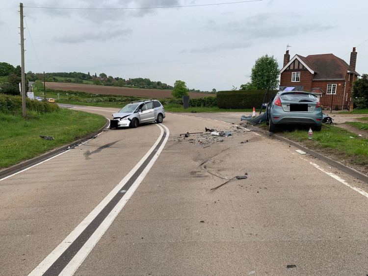 A suspected drink-driver has been arrested following a head-on collision near Hucknall which left a woman with broken bones. Photo courtesy of Nottinghamshire Police.