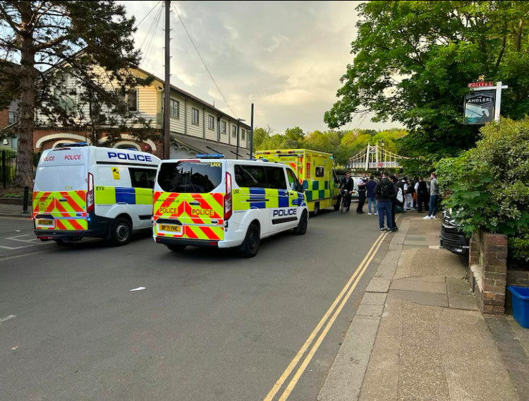 Police investigations are ongoing after a man was arrested for GBH on Friday evening following a fight that erupted at Teddington's riverside pub The Anglers (image supplied)