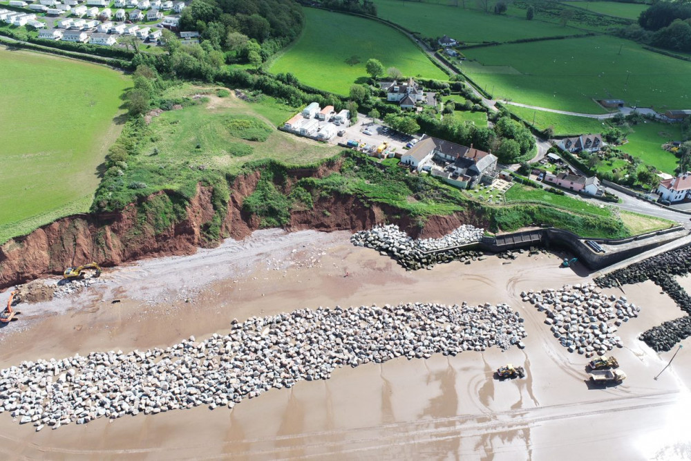 An aerial photo showing the rocks delivered to Blue Anchor