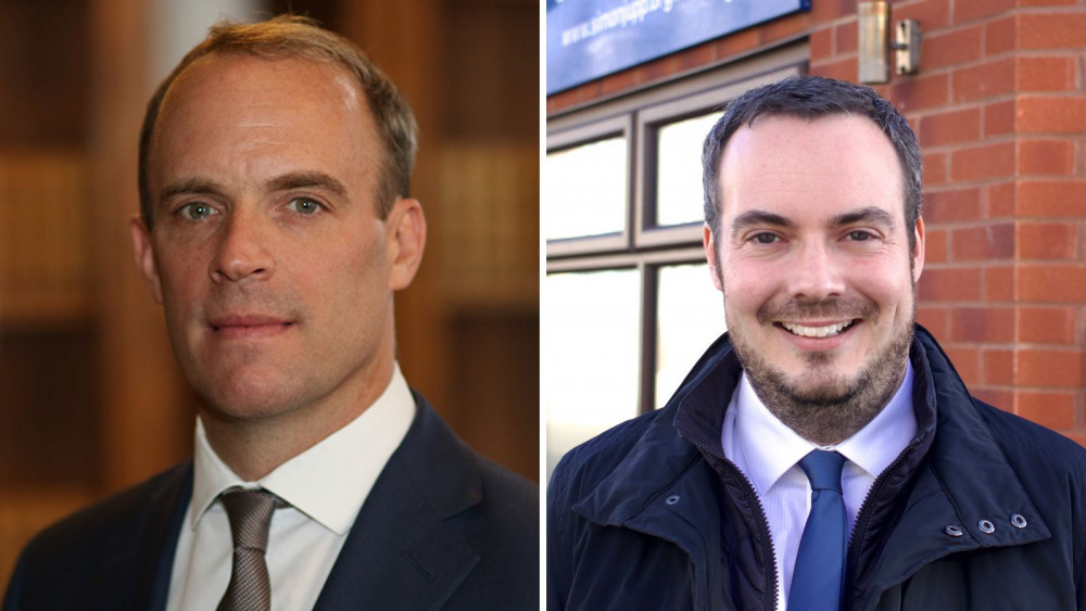 L: Dominic Raab (UK Government, OGL 3, https://commons.wikimedia.org/w/index.php?curid=99338088). R: Simon Jupp (Nub News/ Will Goddard)