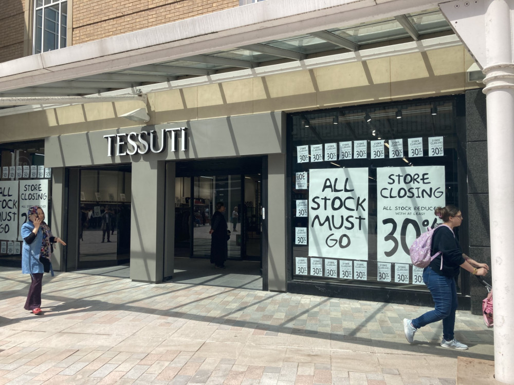 The Tessuti store in Stockport at 72-74 Merseyway is due to close soon - the branch is currently holding a closing down sale (Image - Alasdair Perry)