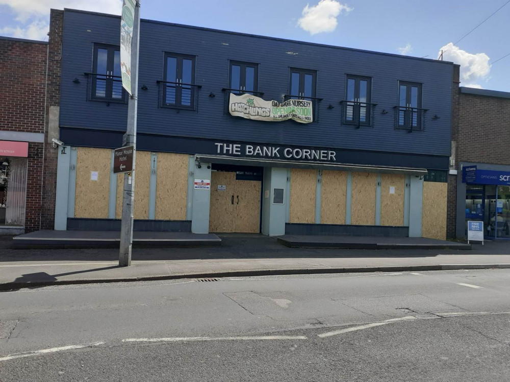 The former Bank Corner building is boarded up. (Photo: Alsager Nub News)  