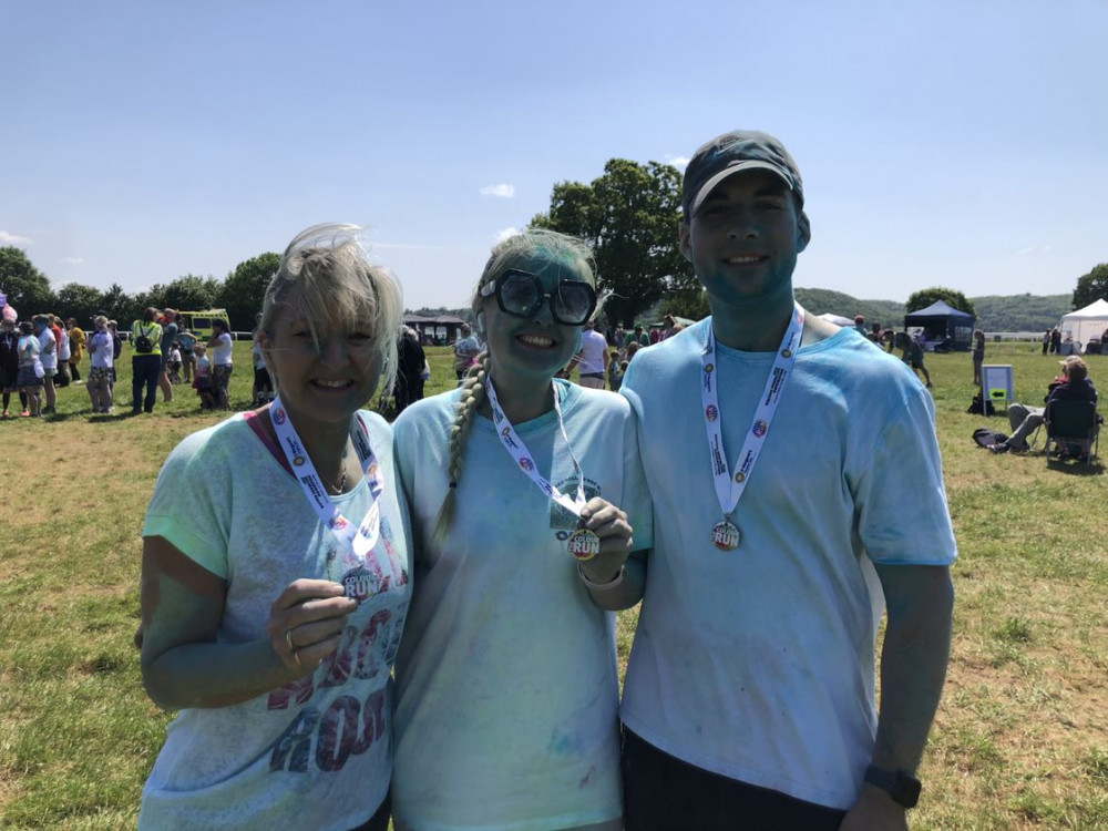 Colour me successful fund raising - a trio of runners at the St Margaret’s amazing Colour Run Remix