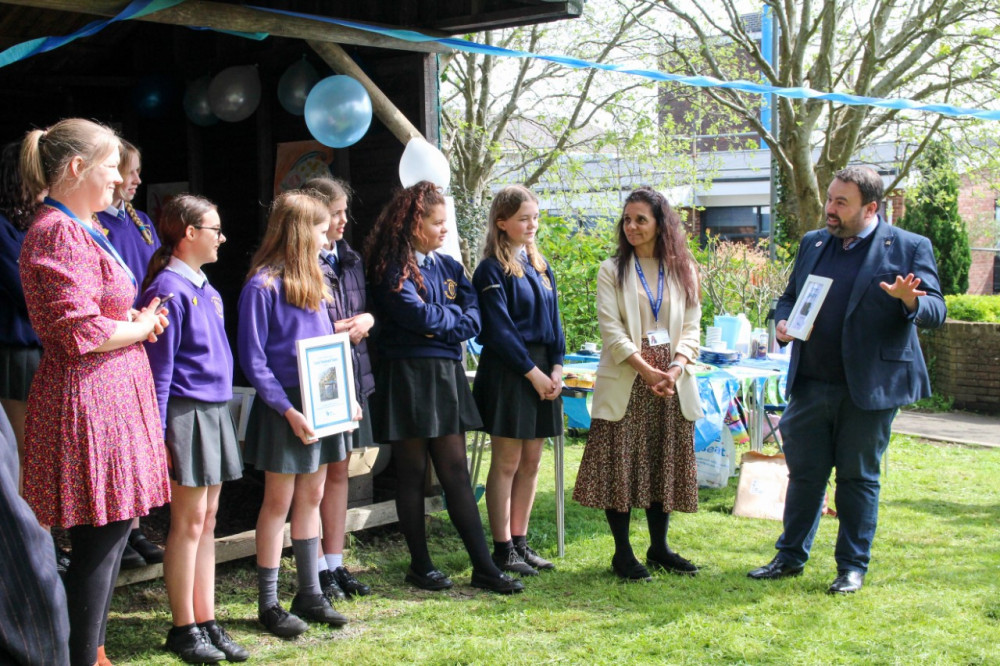 West Dorset MP Chris Loder with St Osmund’s headteacher and pupils (below)