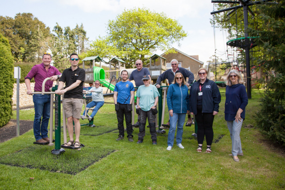 From left, Ross Heaver and Anthony Claiden from Bridport Round Table, Suzy Edgerley, Morgan Napier, Malcolm Heaver, Sophie Sinton, Chris Edgerley, Jill Maguire, Alice Bagg from Magna Housing, and Megan Jones with the new equipment (photo credit: Nathalie Roberts)