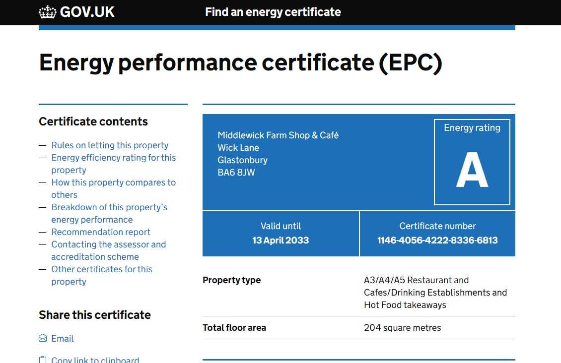 Middlewick receives A Energy Performance Certificate