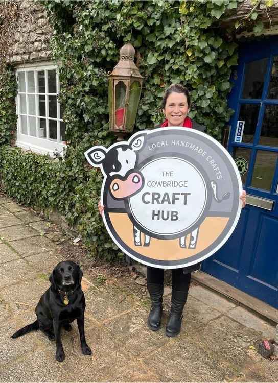 Jenny Lambert, creator of The Cowbridge Craft Hub, and pet dog Tinks