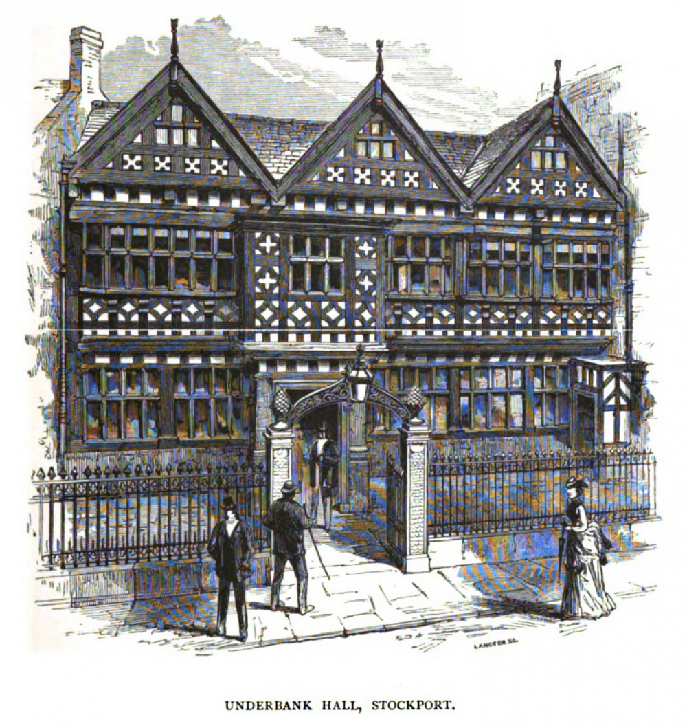 A 19th century illustration of Underbank Hall, which currently houses a NatWest branch (Image - Stockport Ancient and Modern vol. II / Henry Heginbotham)