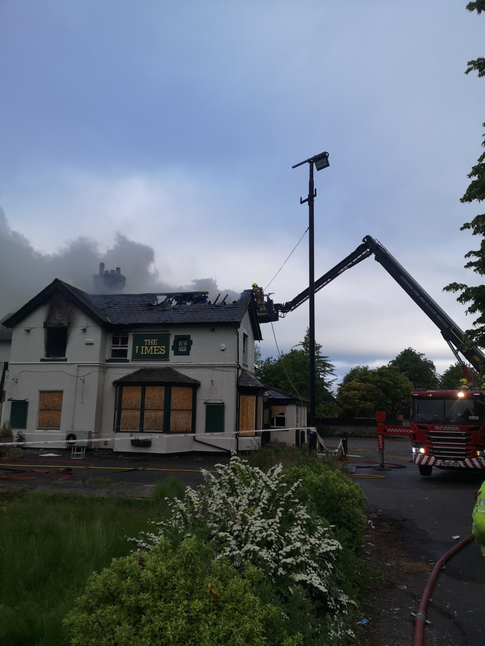 Fire at the former Limes pub in Sandbach today. (Photo: Cheshire Fire & Rescue)