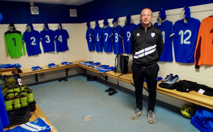 Dan Hart in the Brantham dressing room (Picture: Nub News)