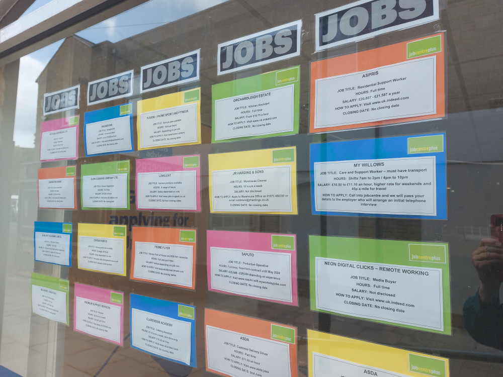 Some of the jobs in the Job Centre window in Frome 