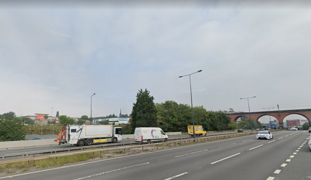 The fire reportedly broke out near junction one of the M60, the 'Stockport Pyramid roundabout' (Image - Google Maps)