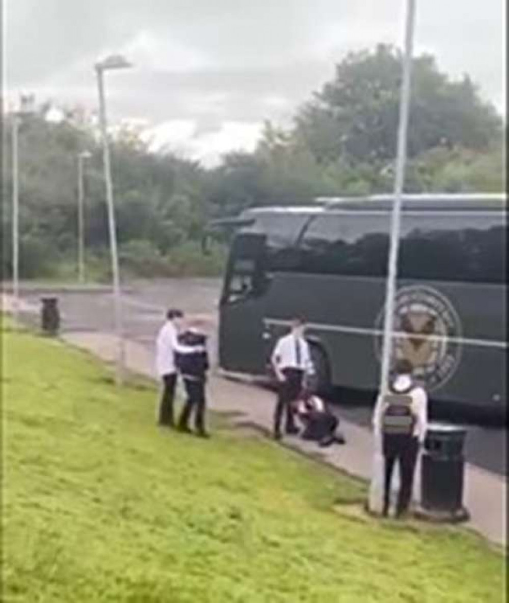 A screenshot of video footage of the incident - in the centre are the pair of pupils involved in this incident