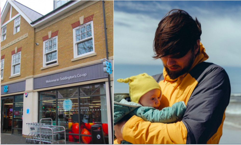 Teddington Co-op (Nub News) and photo of father with a baby