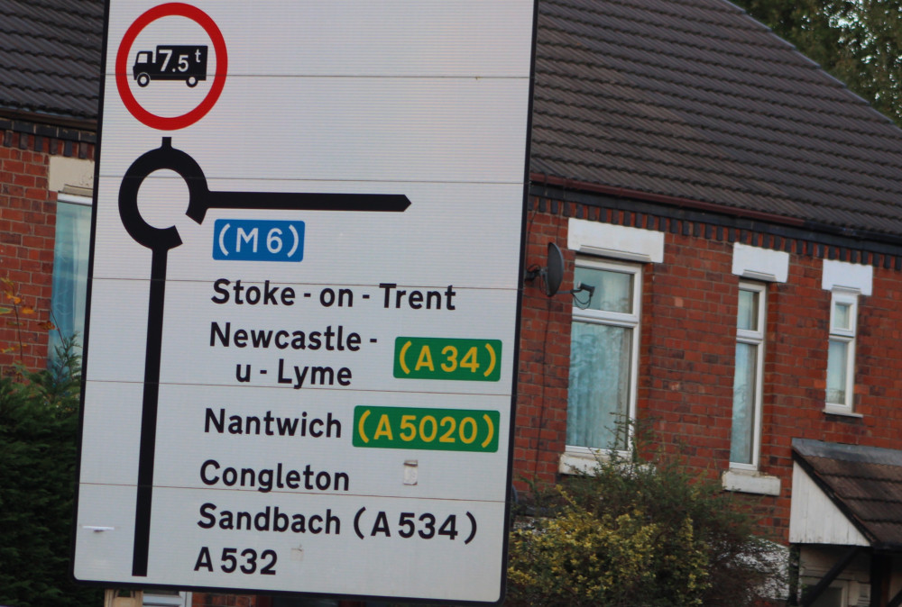 A sign near a Cheshire-Staffordshire border. (Image - Alexander Greensmith / Macclesfield Nub News) 