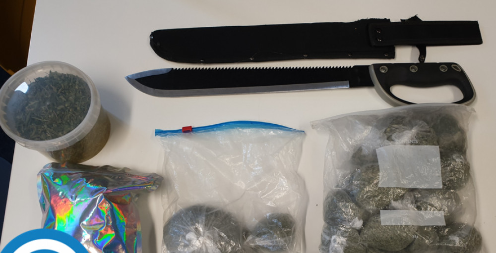 Police seized around £1k worth of cannabis and a machete from properties in Kidsgrove (Staffordshire Police).