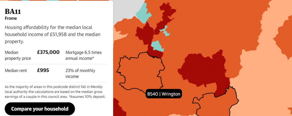 Median price of a home in Frome and the average rent 