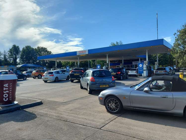 Drivers queue for fuel at Culverhouse Cross Tesco