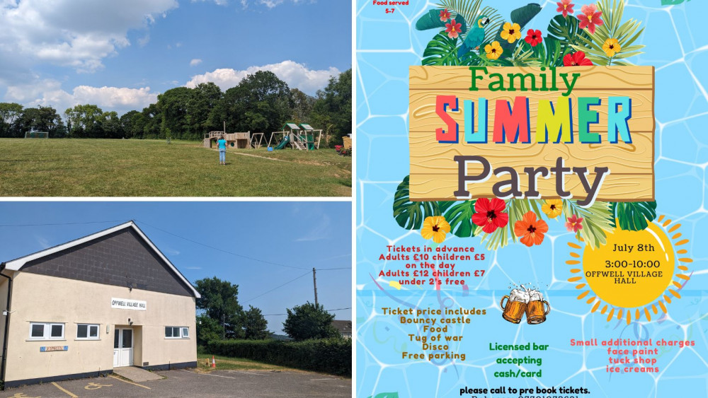 The Family Summer Party will take place at the Offwell Village Hall (Nub News) R: Event poster for the Family Summer Party 