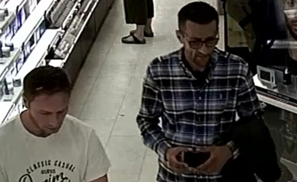 Do you recognise these men? Police want to speak with them after a substantial amount of Chanel NO7 skincare products were stolen from Hitchin Boots store on the High Street