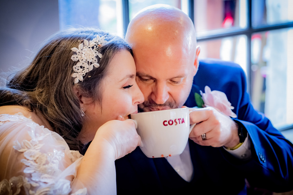 Michelle and Gary visited Costa in Ashby on the way to their reception at The Beeches. Photos courtesy of Michelle Rawle