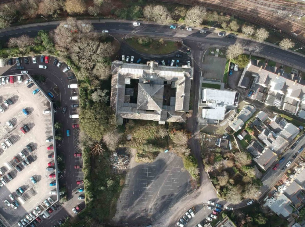 An aerial photograph of the Old County Hall site in Truro (Image: CAD Architects)