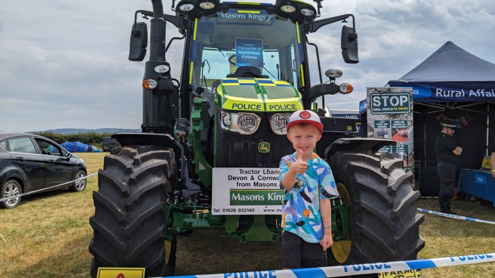 Reuben with the tractor (photo credit: Devon and Cornwall Police)