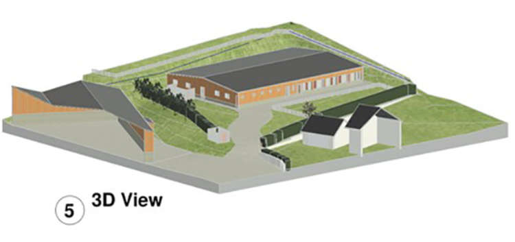A 3D view of what the dog breeding kennels in Aberthin would look like