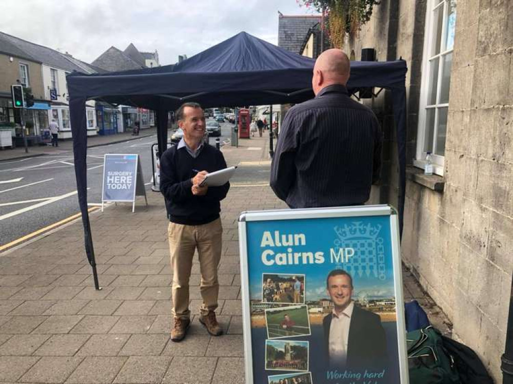 Cowbridge MP Alun Cairns at his surgery in the town centre yesterday