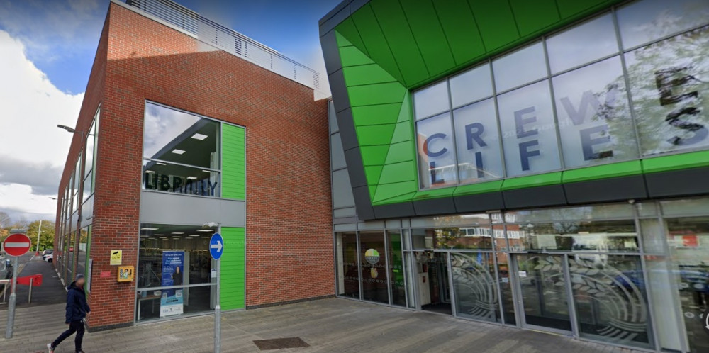 Cheshire East Council is consulting on plans to close Crewe Library, Forge Street, for a day and a half each week (Google).