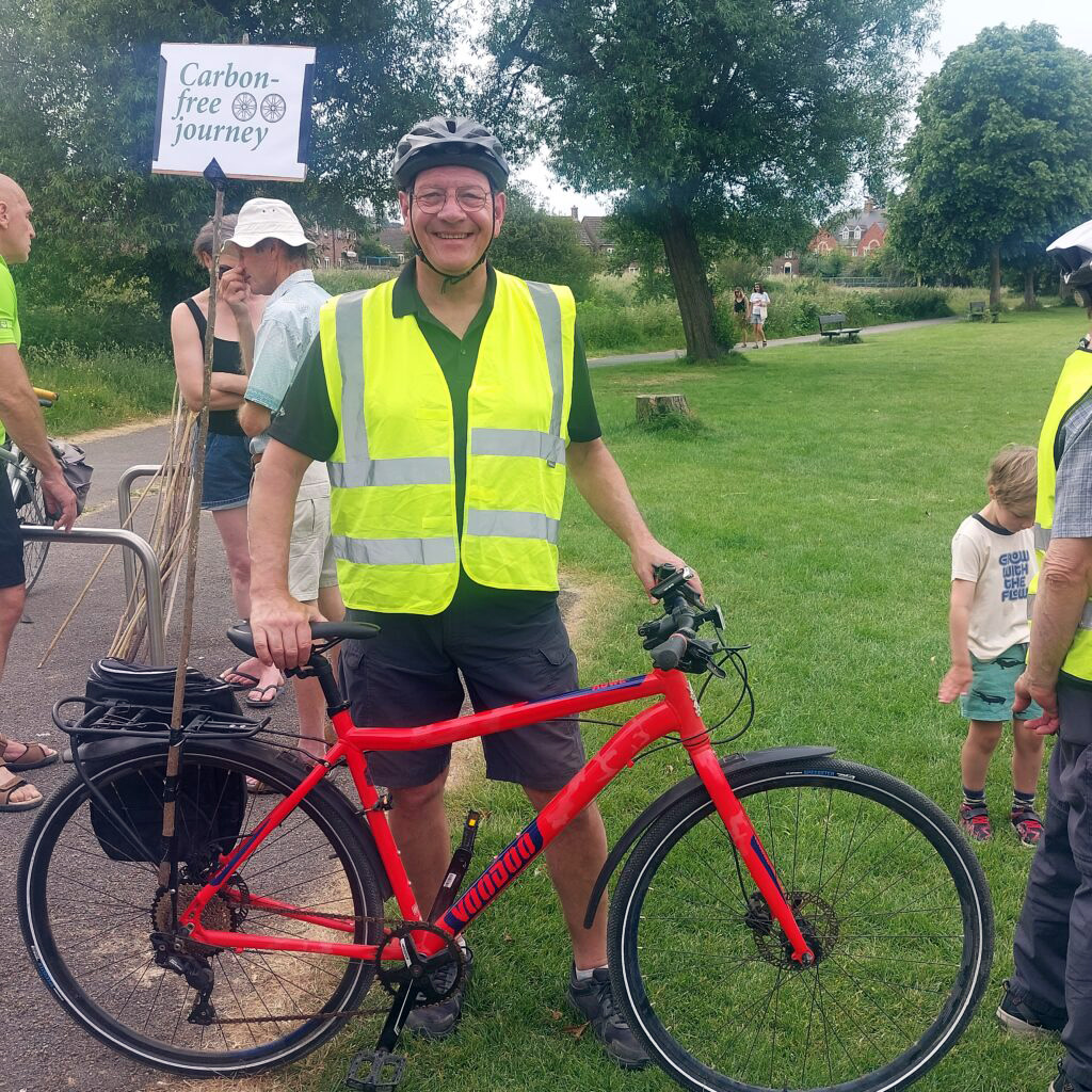 The Mayor of Bridport, Cllr Dave Bolwell, ready for the Big Green Week bike ride