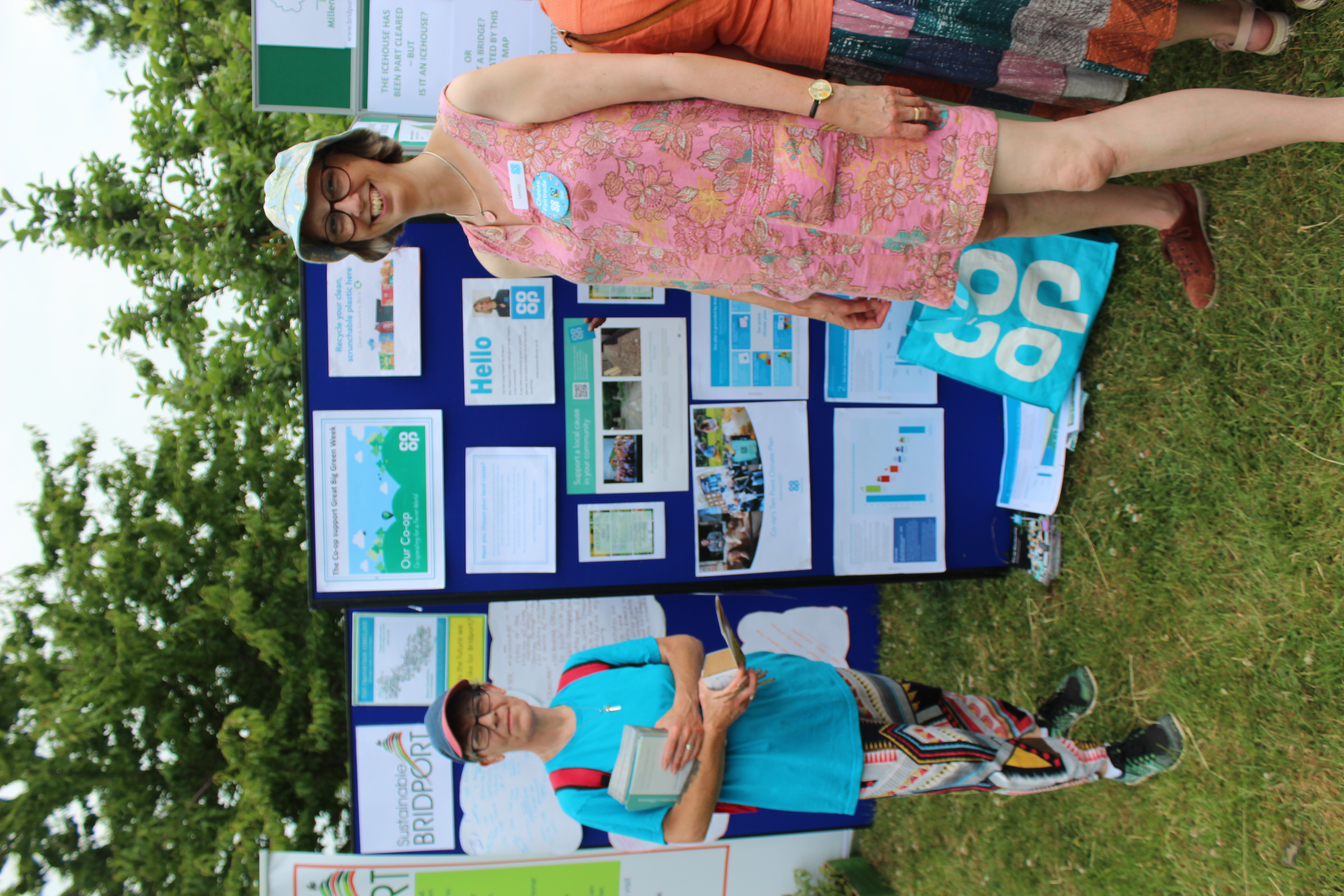 Co-op Member Pioneer Lesley Windsor promotes the store's green initiatives at the opening event