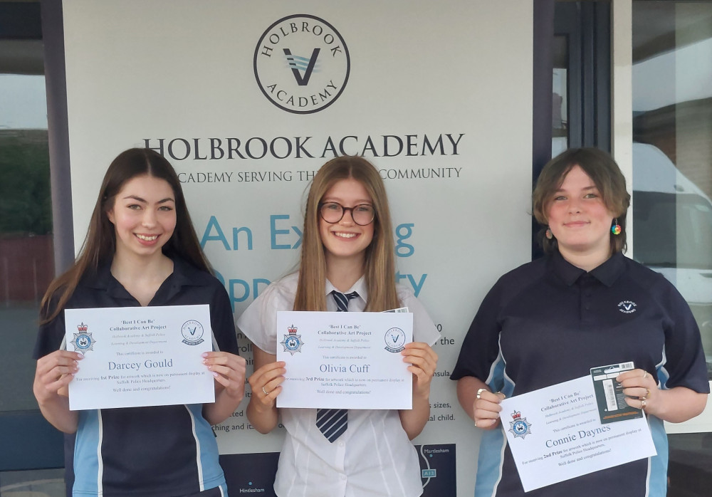 Holbrook art students Darcy, Olivia and Connie (Picture: Suffolk police)