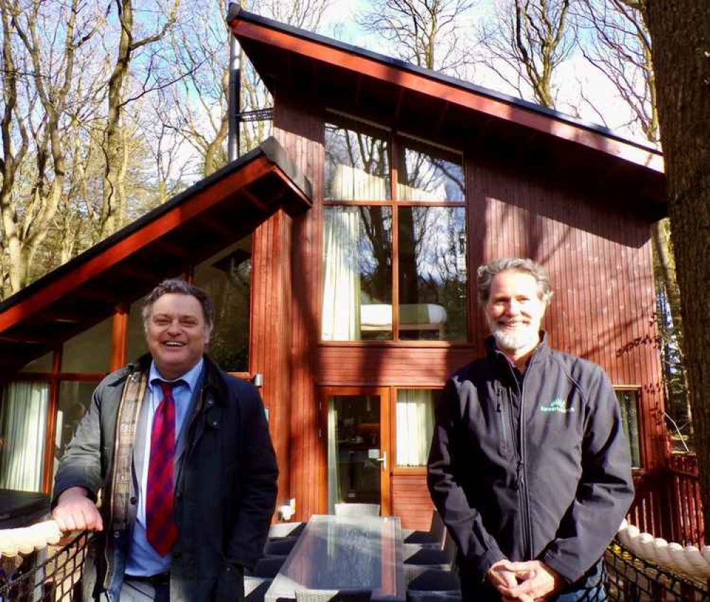 Mike Amesbury (left) visits the new Forest Holiday cabins with company CEO Bruce McKendrick