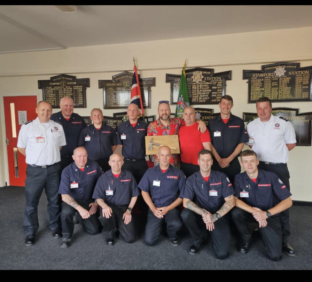 Stevie bid farewell to the Stamford Fire and Rescue team after 20 years in the service. Image credit: Stamford Fire Station. 