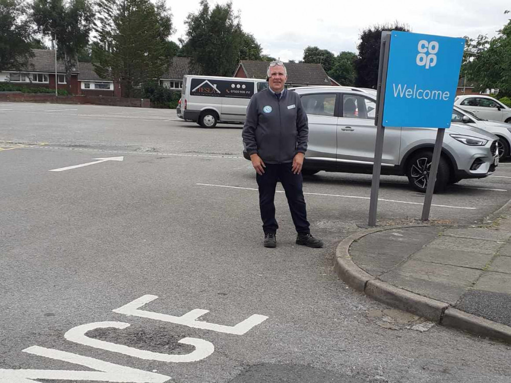 Store manager Nick James has got new signs put up at his Lawton Way store. (Photos: Sandbach Nub News) pic to insert