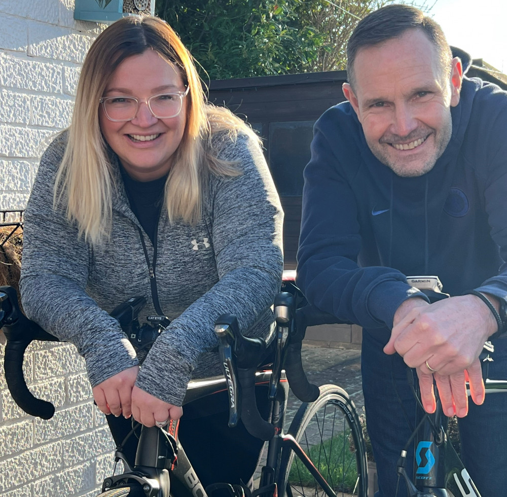 Lauren with dad Keith ahead of bike challenge (Picture: contributed)