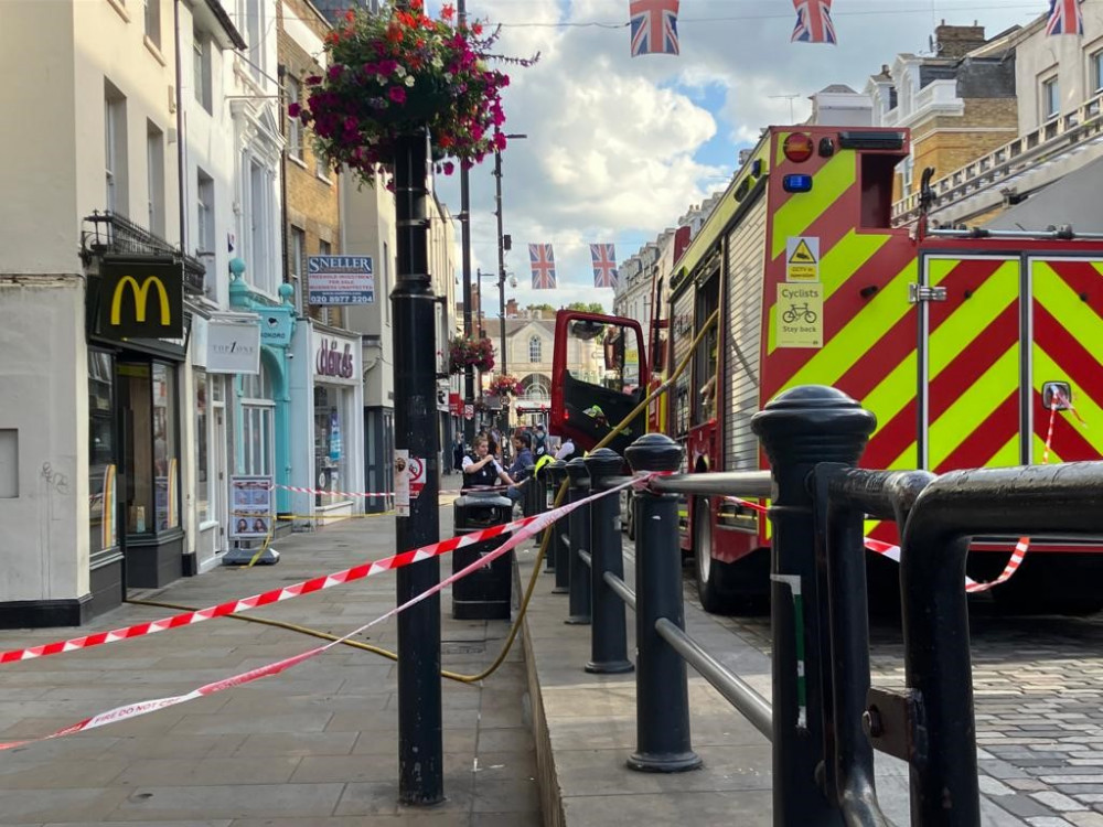 The McDonald’s in Richmond faces being closed for weeks follow a fire in the roof on Saturday. (Credit London Fire Brigade)