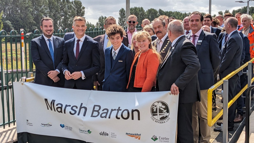 Transport secretary Mark Harper, second from left, opening Marsh Barton railway station (LDRS)