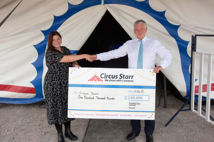 Circus Starr communications and engagement manager, Sarah Hall, with Swansway Motor Group director, David Smyth (Nub News).