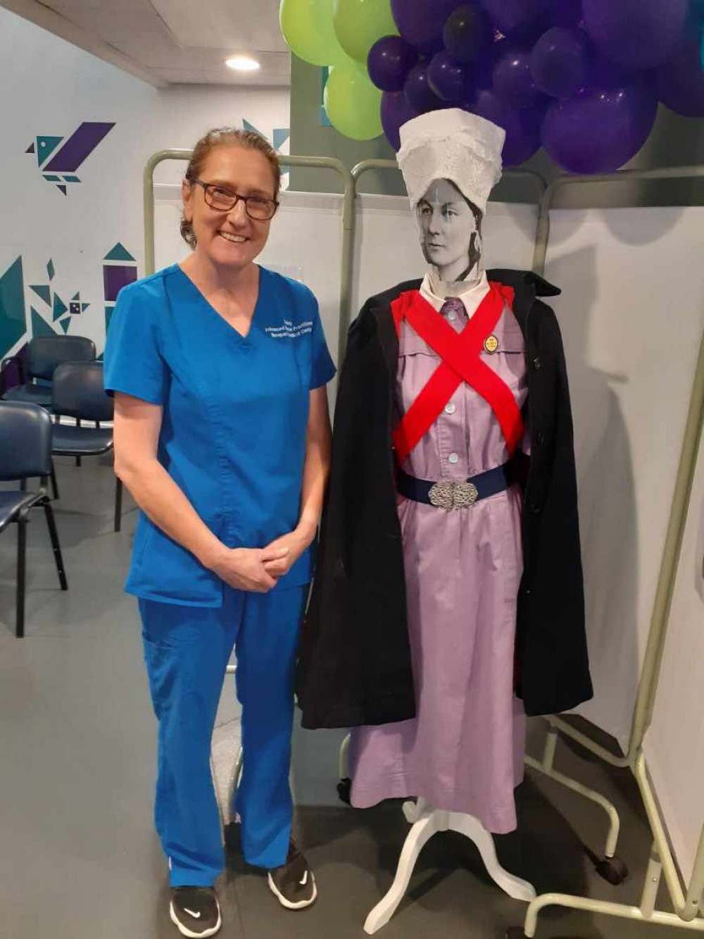 Advanced nurse practitioner, Vicky, next to her staff nurse uniform from 1994 - the same design as 'Call the Midwife' (Photo: Deborah Bowyer/Alsager Nub News)