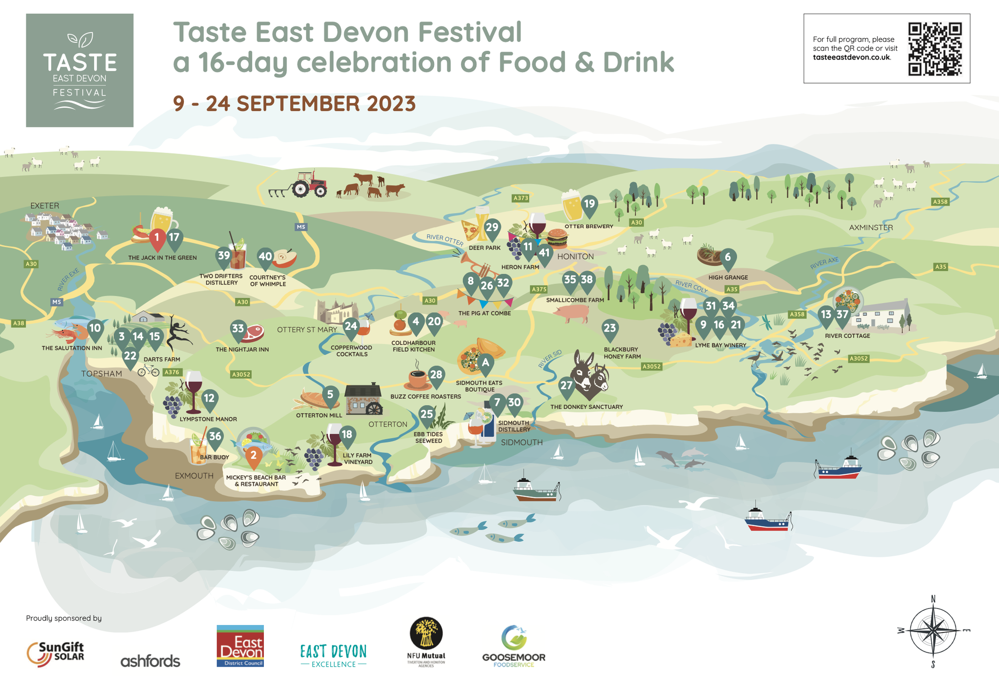 The map of Taste East Devon venues