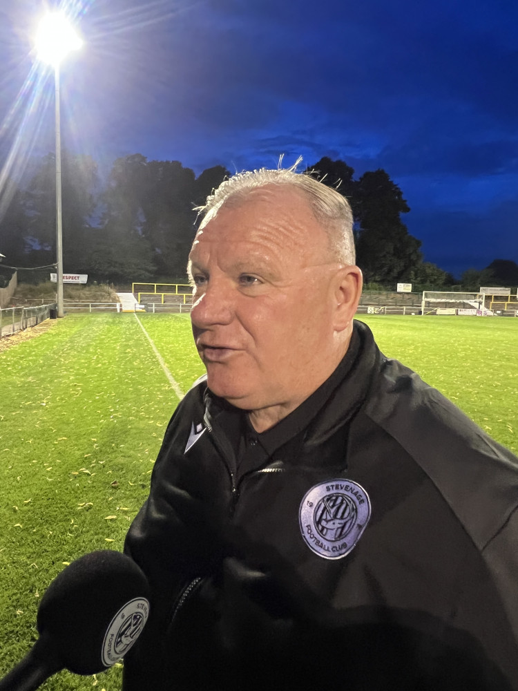 AFC Stamford welcome League one side Stevenage to the Zeeco Stadium on Saturday. PICTURE: Steve Evans in good form after his Stevenage side beat Hitchin Town on Tuesday. CREDIT: @laythy29