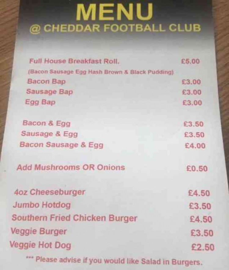 The Rachel's Grill breakfast menu - see the list of takeaway services below