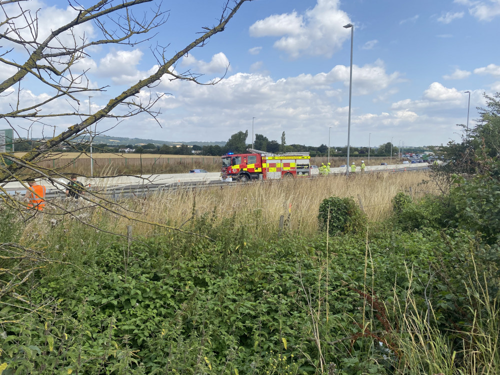 The scene on the A13 at noon. 