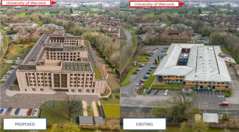 How the proposed student accommodation would have compared with the Progress House office block (image via planning application)