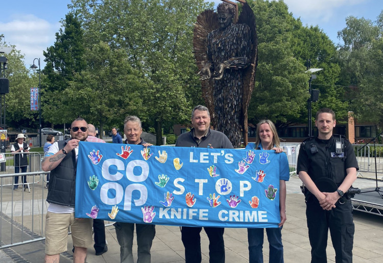 Louise and the Congleton Funeralcare Knife Angel Campaign