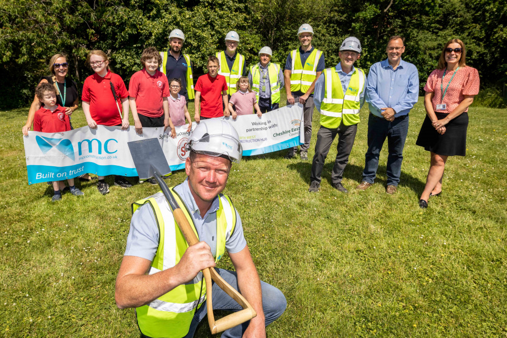 Springfield School staff and pupils, representatives from MC Construction and Cheshire East Council celebrating the start of the expansion scheme (MC Construction).